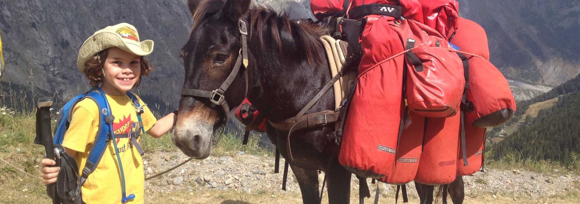 Family Tour du Mont Blanc - one boy and his hard-working donkey