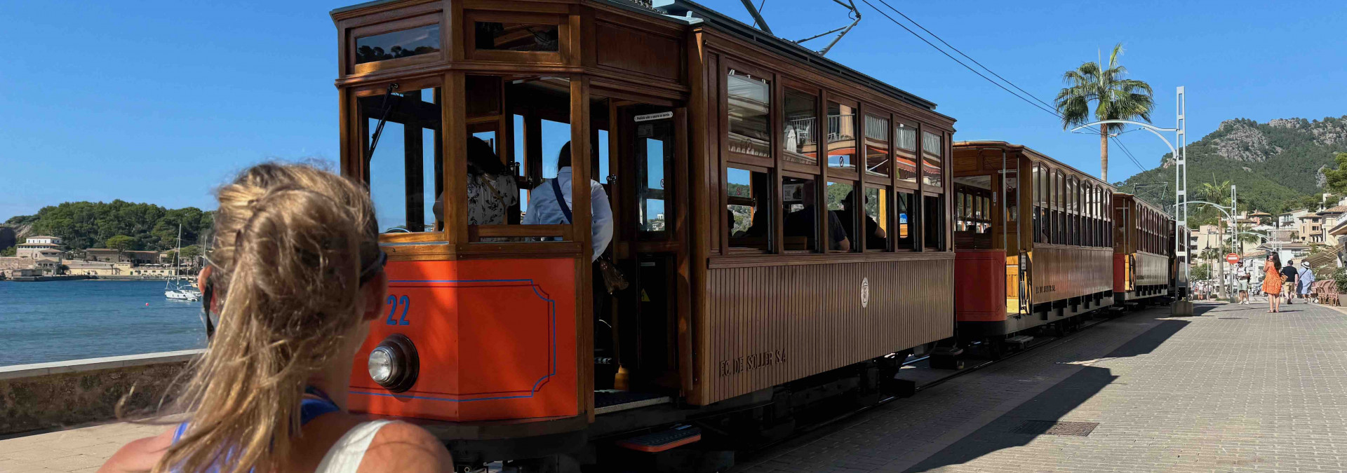 Catching the historic tram from Port de Soller to Soller. A fabulous start to our hiking day. 