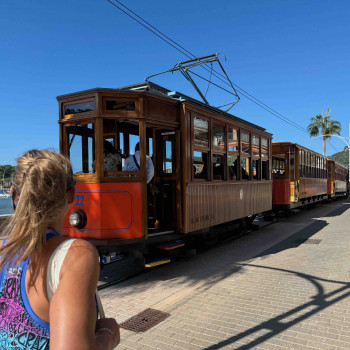 Catching the historic tram from Port de Soller to Soller. A fabulous start to our hiking day. 