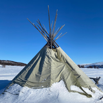 The tented Kota is often found on the trail and is the traditional shelter of the Sami.