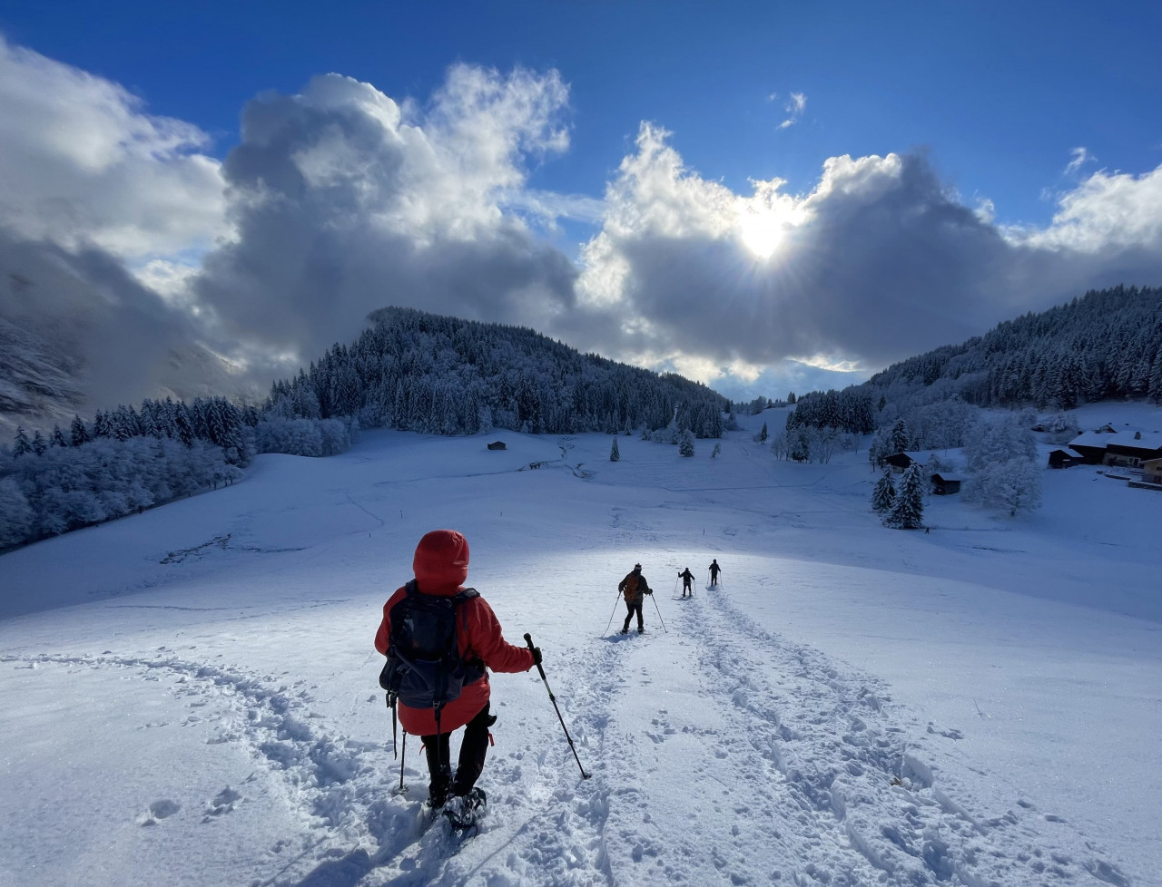 Snowshoeing in the mountains